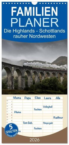 Familienplaner 2026 - Die Highlands - Schottlands rauher Nordwesten mit 5 Spalten (Wandkalender, 21 x 45 cm) CALVENDO