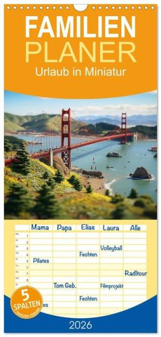 Familienplaner 2026 - Urlaub in Miniatur mit 5 Spalten (Wandkalender, 21 x 45 cm) CALVENDO