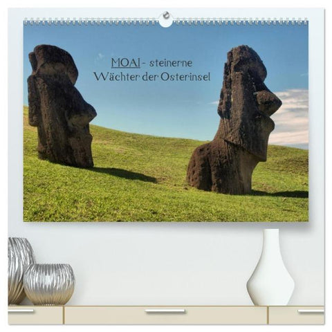 MOAI - steinerne Wächter der Osterinsel (hochwertiger Premium Wandkalender 2026 DIN A2 quer), Kunstdruck in Hochglanz