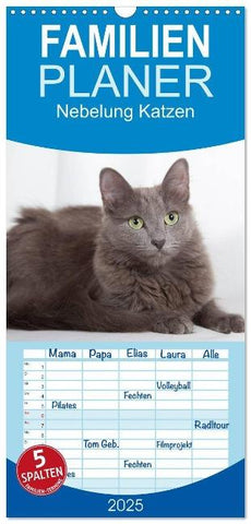 Familienplaner 2025 - Nebelung Katzen mit 5 Spalten (Wandkalender, 21 x 45 cm) CALVENDO
