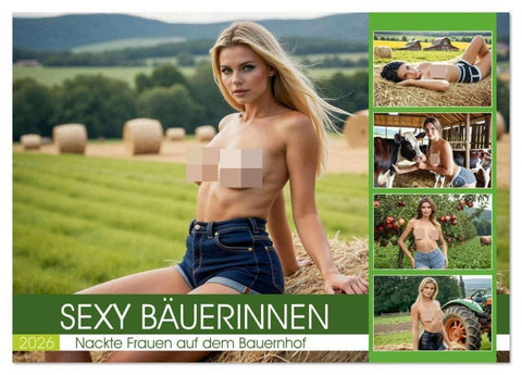 Sexy Bäuerinnen - Nackte Frauen auf dem Bauernhof (Tischkalender 2026 DIN A5 quer), CALVENDO Monatskalender