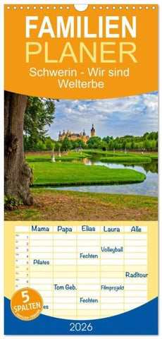 Familienplaner 2026 - Schwerin - Wir sind Welterbe mit 5 Spalten (Wandkalender, 21 x 45 cm) CALVENDO