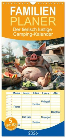 Familienplaner 2026 - Der tierisch lustige Camping-Kalender mit 5 Spalten (Wandkalender, 21 x 45 cm) CALVENDO