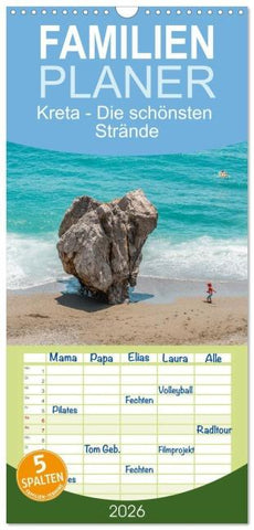 Familienplaner 2026 - Kreta - Die schönsten Strände mit 5 Spalten (Wandkalender, 21 x 45 cm) CALVENDO