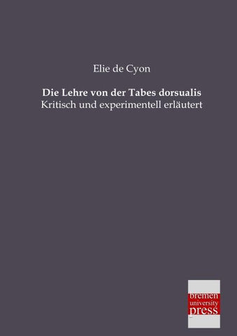 Die Lehre von der Tabes dorsualis
