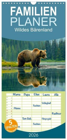 Familienplaner 2026 - Wildes Bärenland mit 5 Spalten (Wandkalender, 21 x 45 cm) CALVENDO