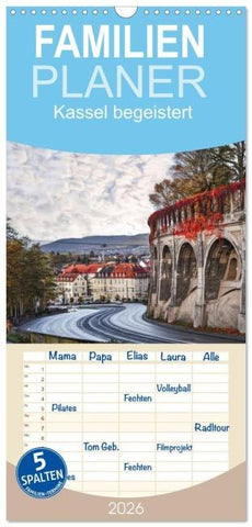 Familienplaner 2026 - Kassel begeistert mit 5 Spalten (Wandkalender, 21 x 45 cm) CALVENDO