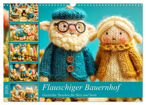 Flauschiger Bauernhof. Gestrickte Tierchen für Herz und Seele (Wandkalender 2026 DIN A3 quer), CALVENDO Monatskalender