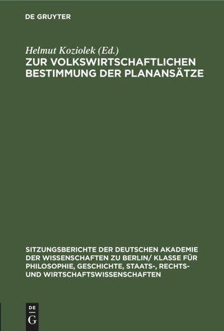 Zur volkswirtschaftlichen Bestimmung der Planansätze