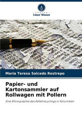 Papier- und Kartonsammler auf Rollwagen mit Pollern