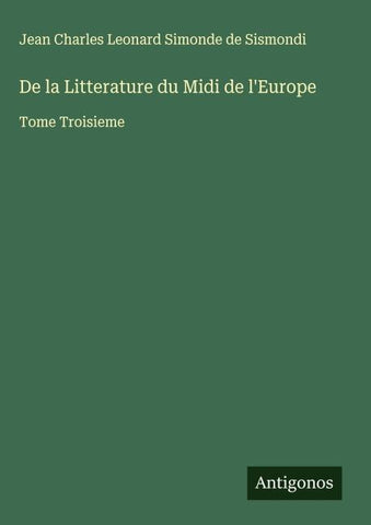 De la Litterature du Midi de l'Europe
