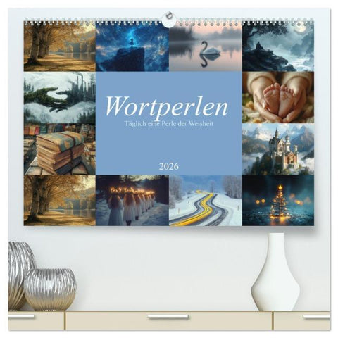 Wortperlen (hochwertiger Premium Wandkalender 2026 DIN A2 quer), Kunstdruck in Hochglanz