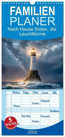Familienplaner 2026 - Nach Hause finden, die Leuchttürme mit 5 Spalten (Wandkalender, 21 x 45 cm) CALVENDO