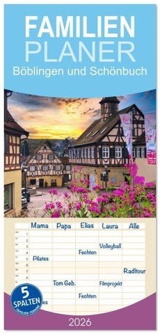 Familienplaner 2026 - Böblingen und Schönbuch mit 5 Spalten (Wandkalender, 21 x 45 cm) CALVENDO