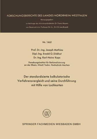 Der standardisierte kalkulatorische Verfahrensvergleich und seine Durchführung mit Hilfe von Lochkarten