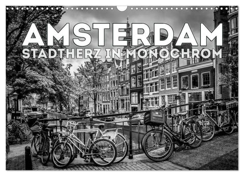 AMSTERDAM Stadtherz in Monochrom (Wandkalender 2026 DIN A3 quer), CALVENDO Monatskalender