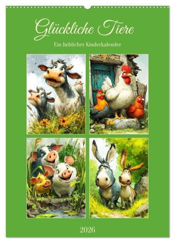 Glückliche Tiere. Ein lieblicher Kinderkalender (Wandkalender 2026 DIN A2 hoch), CALVENDO Monatskalender