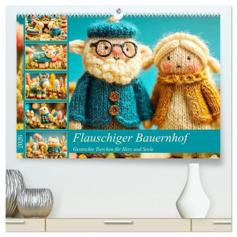 Flauschiger Bauernhof. Gestrickte Tierchen für Herz und Seele (hochwertiger Premium Wandkalender 2026 DIN A2 quer), Kunstdruck in Hochglanz