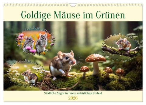 Goldige Mäuse im Grünen (Wandkalender 2026 DIN A3 quer), CALVENDO Monatskalender