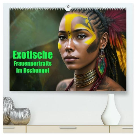 Exotische Frauenportraits im Dschungel (hochwertiger Premium Wandkalender 2026 DIN A2 quer), Kunstdruck in Hochglanz