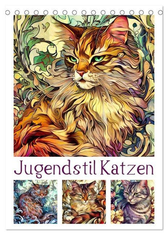 Jugendstil Katzen (Tischkalender 2026 DIN A5 hoch), CALVENDO Monatskalender