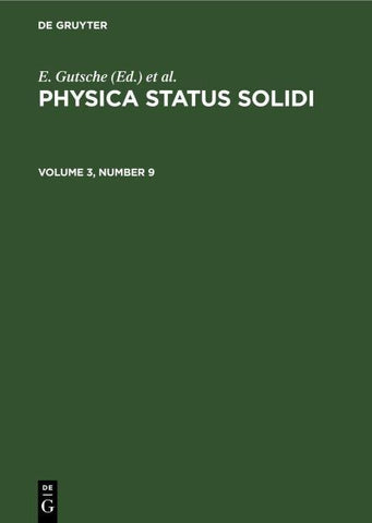 Physica status solidi. Volume 3, Number 9
