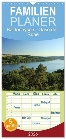 Familienplaner 2026 - Baldeneysee - Oase der Ruhe mit 5 Spalten (Wandkalender, 21 x 45 cm) CALVENDO