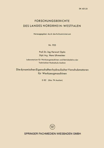Die dynamischen Eigenschaften hydraulischer Vorschubmotoren für Werkzeugmaschinen