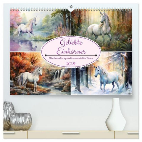 Geliebte Einhörner (hochwertiger Premium Wandkalender 2026 DIN A2 quer), Kunstdruck in Hochglanz