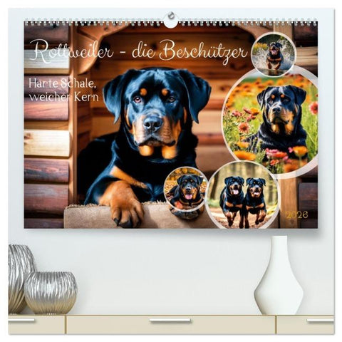Rottweiler - die Beschützer (hochwertiger Premium Wandkalender 2026 DIN A2 quer), Kunstdruck in Hochglanz