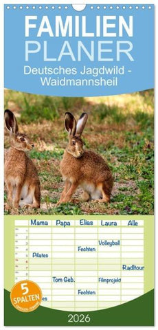Familienplaner 2026 - Deutsches Jagdwild - Waidmannsheil mit 5 Spalten (Wandkalender, 21 x 45 cm) CALVENDO