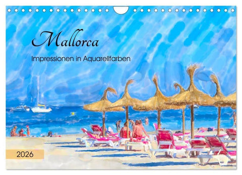 Mallorca - Impressionen in Aquarellfarben (Wandkalender 2026 DIN A4 quer), CALVENDO Monatskalender