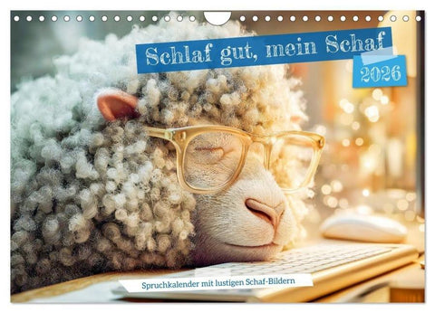 Schlaf gut, mein Schaf - Spruchkalender mit lustigen Schaf-Bildern (Wandkalender 2026 DIN A4 quer), CALVENDO Monatskalender