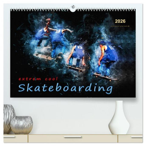 Skateboarding - extrem cool (hochwertiger Premium Wandkalender 2026 DIN A2 quer), Kunstdruck in Hochglanz