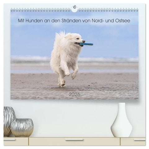 Mit Hunden an den Stränden von Nord- und Ostsee (hochwertiger Premium Wandkalender 2026 DIN A2 quer), Kunstdruck in Hochglanz