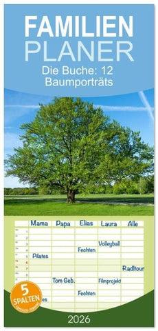 Familienplaner 2026 - Die Buche: 12 Baumporträts mit 5 Spalten (Wandkalender, 21 x 45 cm) CALVENDO