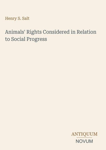 Animals' Rights Considered in Relation to Social Progress