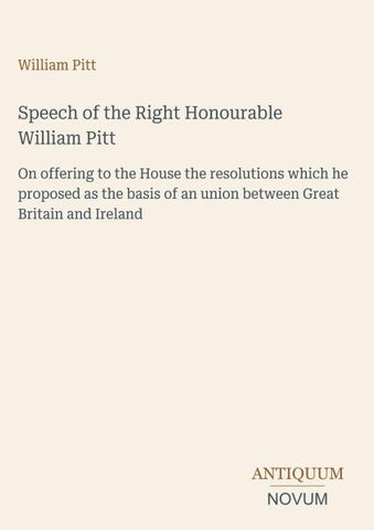 Speech of the Right Honourable William Pitt