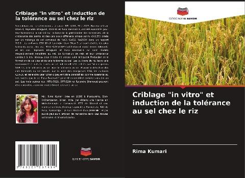 Criblage "in vitro" et induction de la tolérance au sel chez le riz