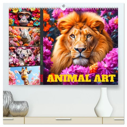 Animal Art - Tiere und Blumen (hochwertiger Premium Wandkalender 2026 DIN A2 quer), Kunstdruck in Hochglanz