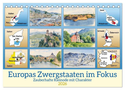 Europas Zwergstaaten im Fokus (Tischkalender 2026 DIN A5 quer), CALVENDO Monatskalender