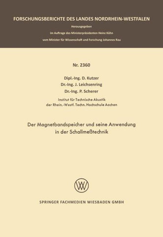 Der Magnetbandspeicher und seine Anwendung in der Schallmeßtechnik
