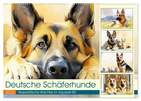 Deutsche Schäferhunde. Majestätische Wächter im Aquarell-Stil (Wandkalender 2026 DIN A2 quer), CALVENDO Monatskalender
