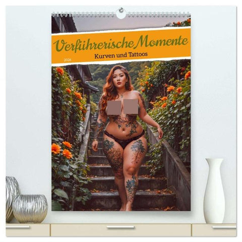 Verführerische Momente - Kurven und Tattoos (hochwertiger Premium Wandkalender 2026 DIN A2 hoch), Kunstdruck in Hochglanz