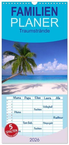 Familienplaner 2026 - Traumstrände mit 5 Spalten (Wandkalender, 21 x 45 cm) CALVENDO