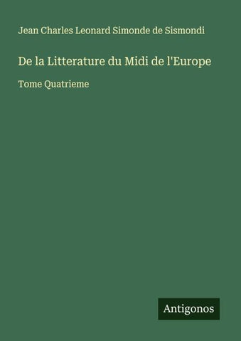De la Litterature du Midi de l'Europe