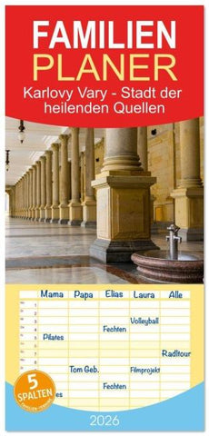Familienplaner 2026 - Karlovy Vary - Stadt der heilenden Quellen mit 5 Spalten (Wandkalender, 21 x 45 cm) CALVENDO