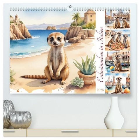 Erdmännchen in Italien (hochwertiger Premium Wandkalender 2026 DIN A2 quer), Kunstdruck in Hochglanz