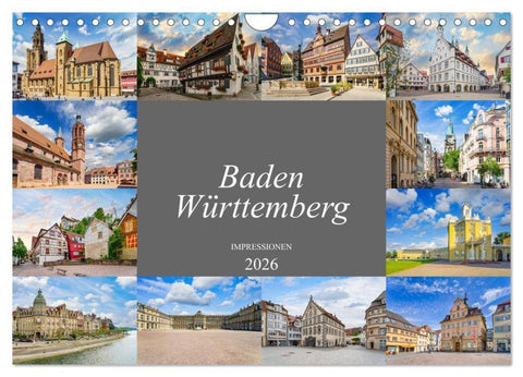 Baden-Württemberg Stadtansichten (Wandkalender 2026 DIN A4 quer), CALVENDO Monatskalender