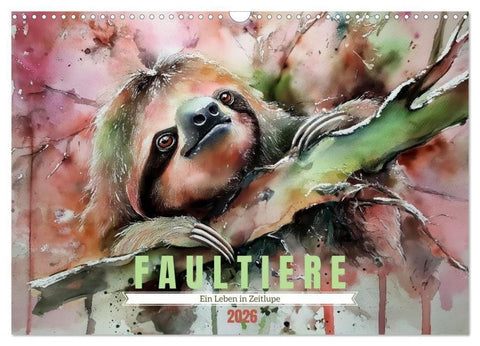 Faultiere, ein Leben in Zeitlupe (Wandkalender 2026 DIN A3 quer), CALVENDO Monatskalender